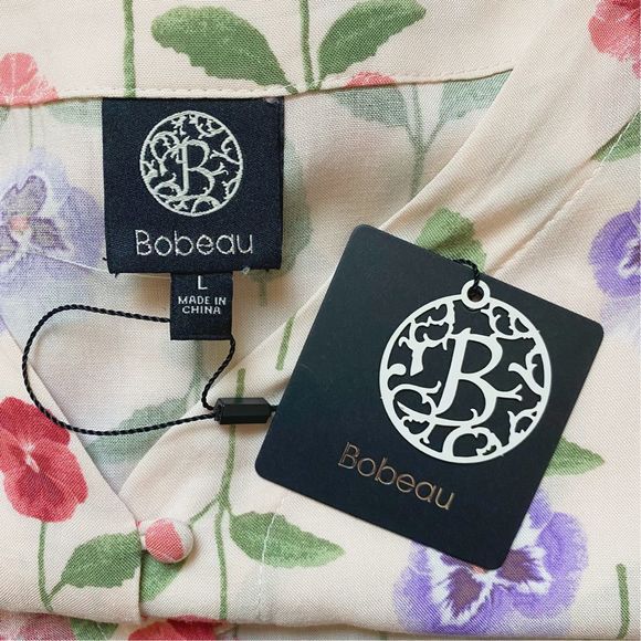 Bobeau Floral Tie Up Button Down Blouse - Size Large - Picture 5 of 5